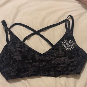 Gymshark Black & Gray Marble-Print Strappy Sports Bra